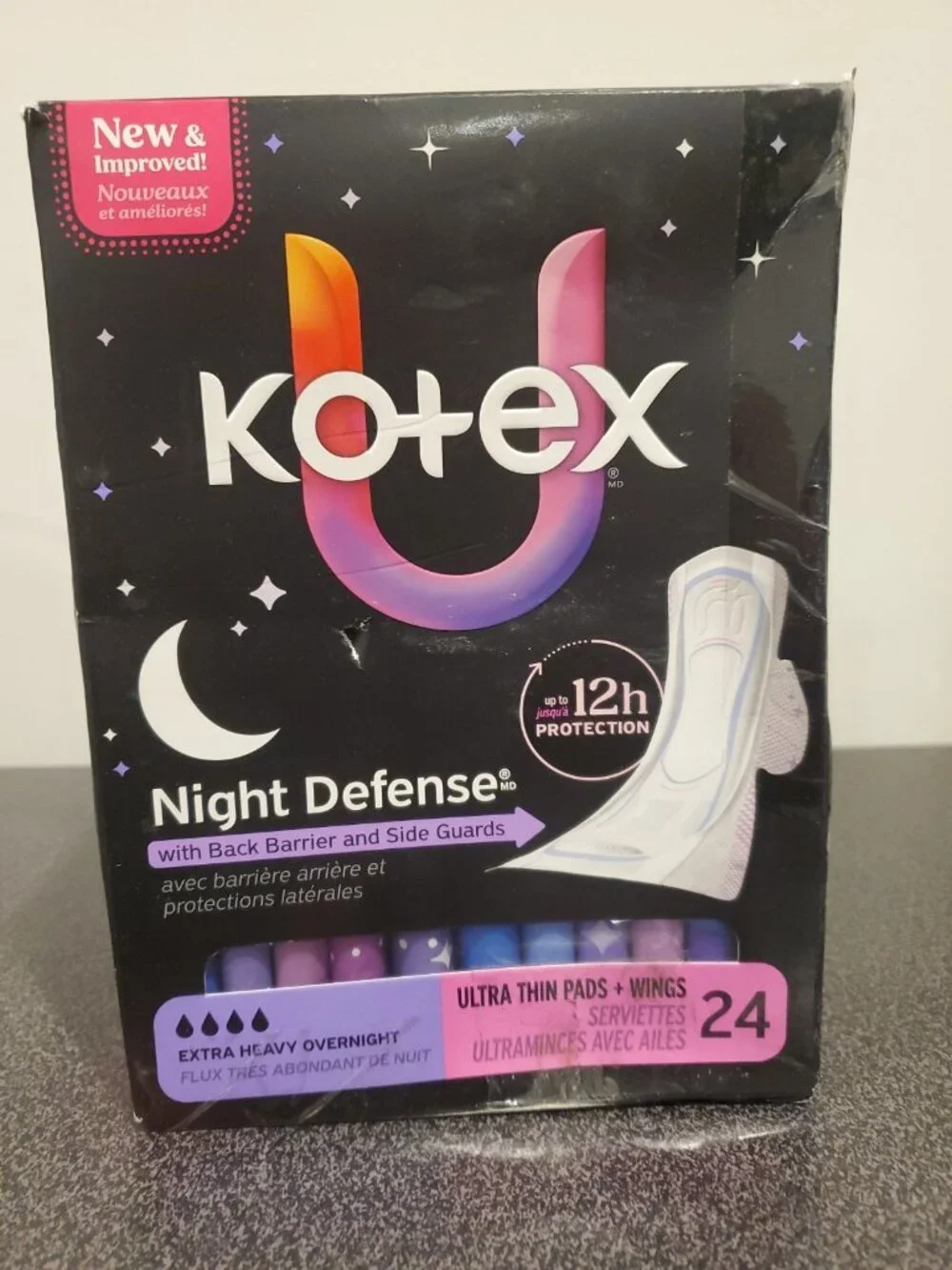 Kotex Night Defense Extra Heavy Overnight Pads with Wings Ultra Thin 24 Ct